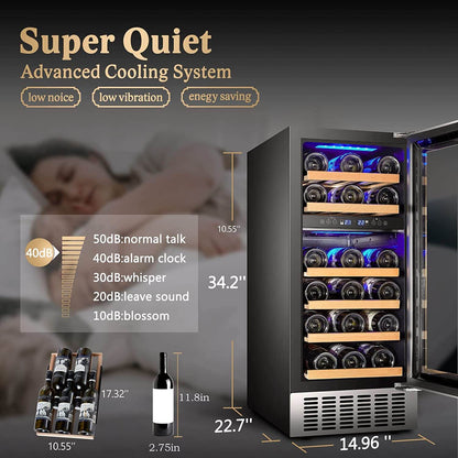 Bodega cooler 15 Inch Wine Cooler 28 Bottle Dual Zone Wine Refrigerator ‎JC-85B