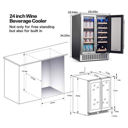 Earth Day Sale-AAOBOSI 24 Inch Beverage and Wine Cooler Dual Zone 2-IN-1 Hold 18 Bottles and 57 Cans  - YC120-2D