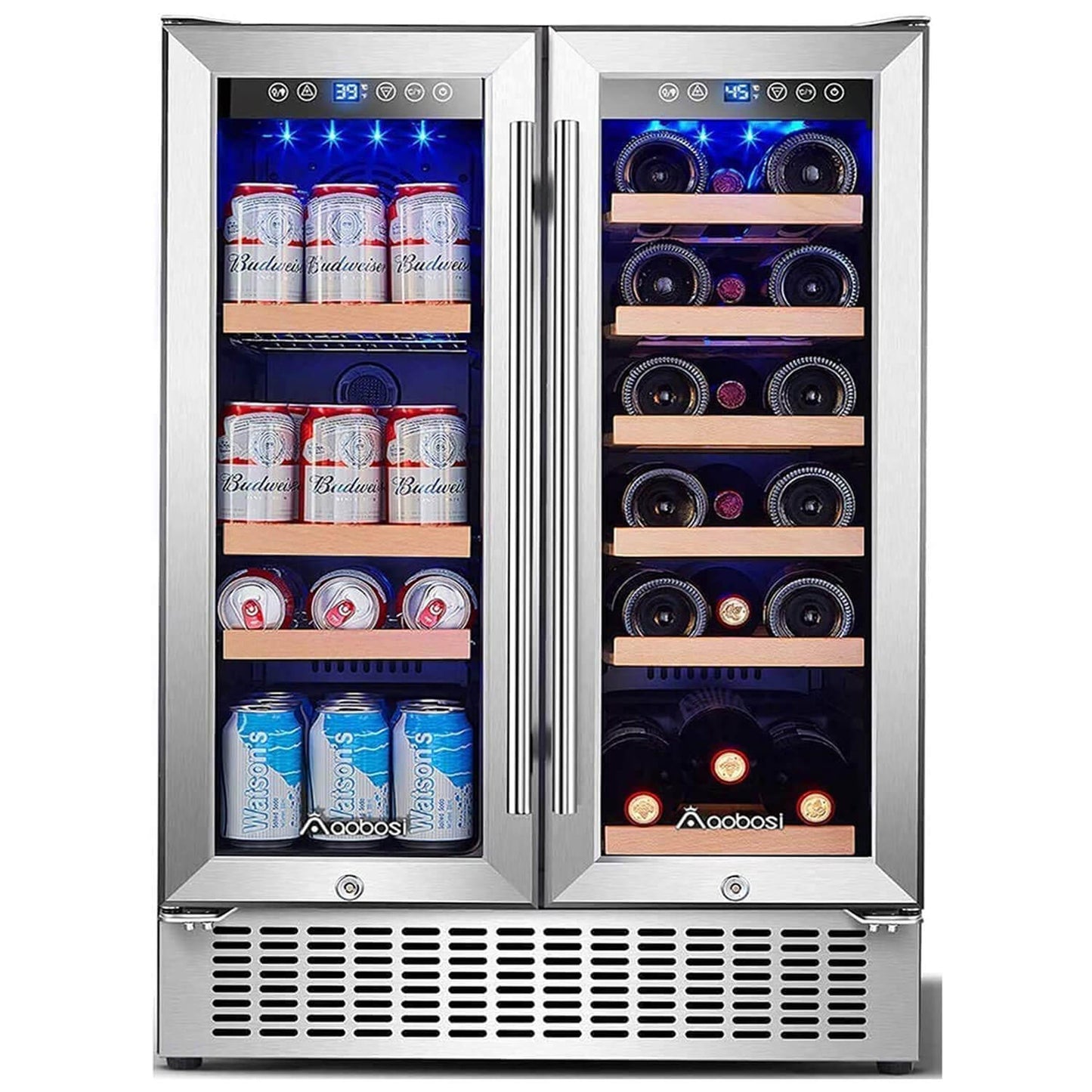 Earth Day Sale-AAOBOSI 24 Inch Beverage and Wine Cooler Dual Zone 2-IN-1 Hold 18 Bottles and 57 Cans  - YC120-2D