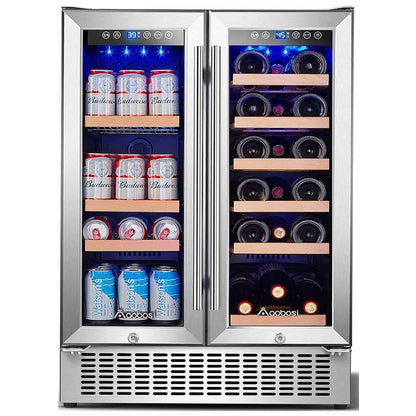 Earth Day Sale-AAOBOSI 24 Inch Beverage and Wine Cooler Dual Zone 2-IN-1 Hold 18 Bottles and 57 Cans  - YC120-2D