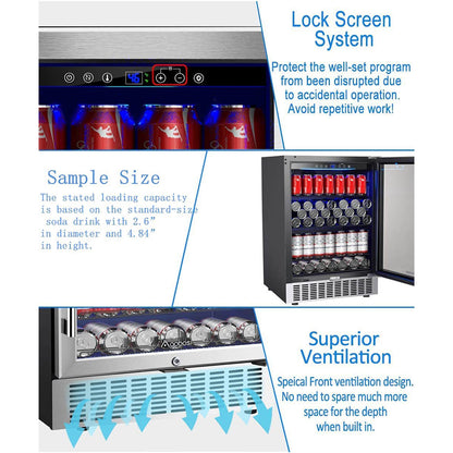 BODEGA AAobosi 24 Inch 164 Cans Freestanding and Built-in Beverage Refrigerator -  JC-145C