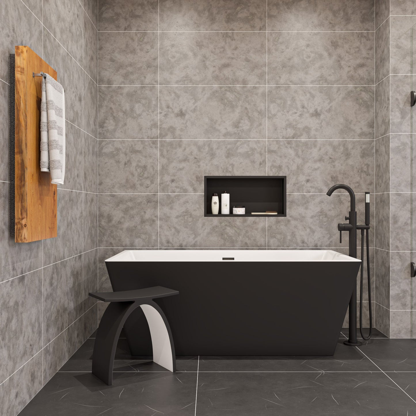 ALFI 59-Inch Rectangular Black & White Freestanding Acrylic Soaking Bathtub  - AB8834