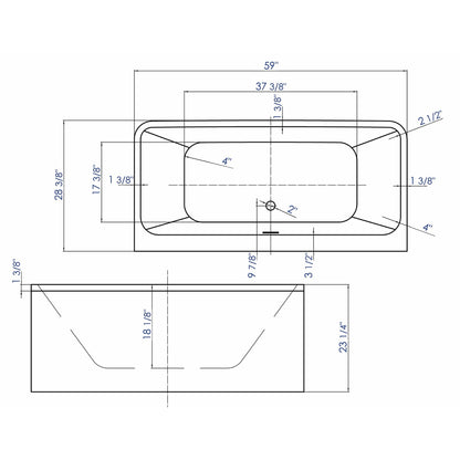 ALFI 59-Inch Rectangular White Freestanding Acrylic Soaking Bathtub AB8858