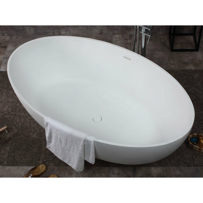 ALFI 67-Inch Oval White Solid Surface Freestanding Smooth Resin Soaking Bathtub  - AB9941