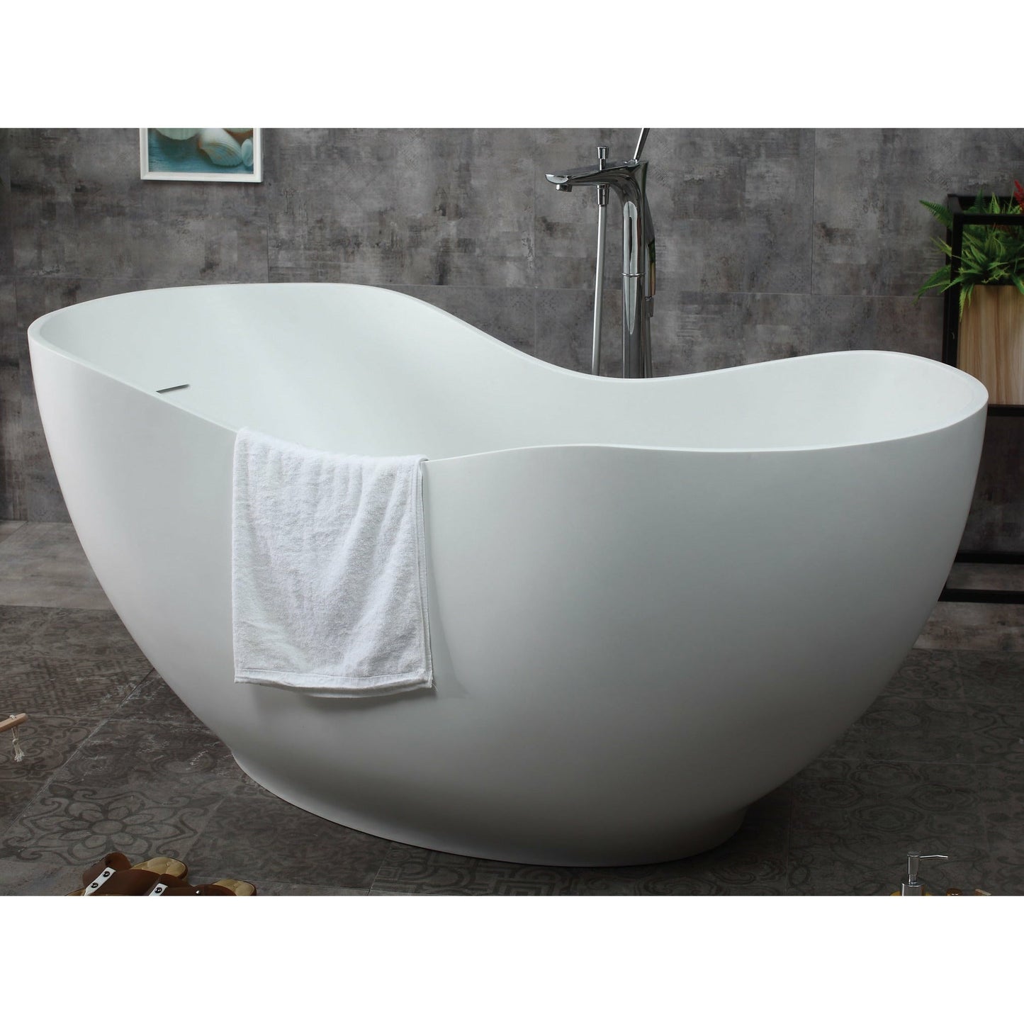ALFI 66-Inch White Solid Surface Freestanding Smooth Resin Soaking Bathtub  - AB9949