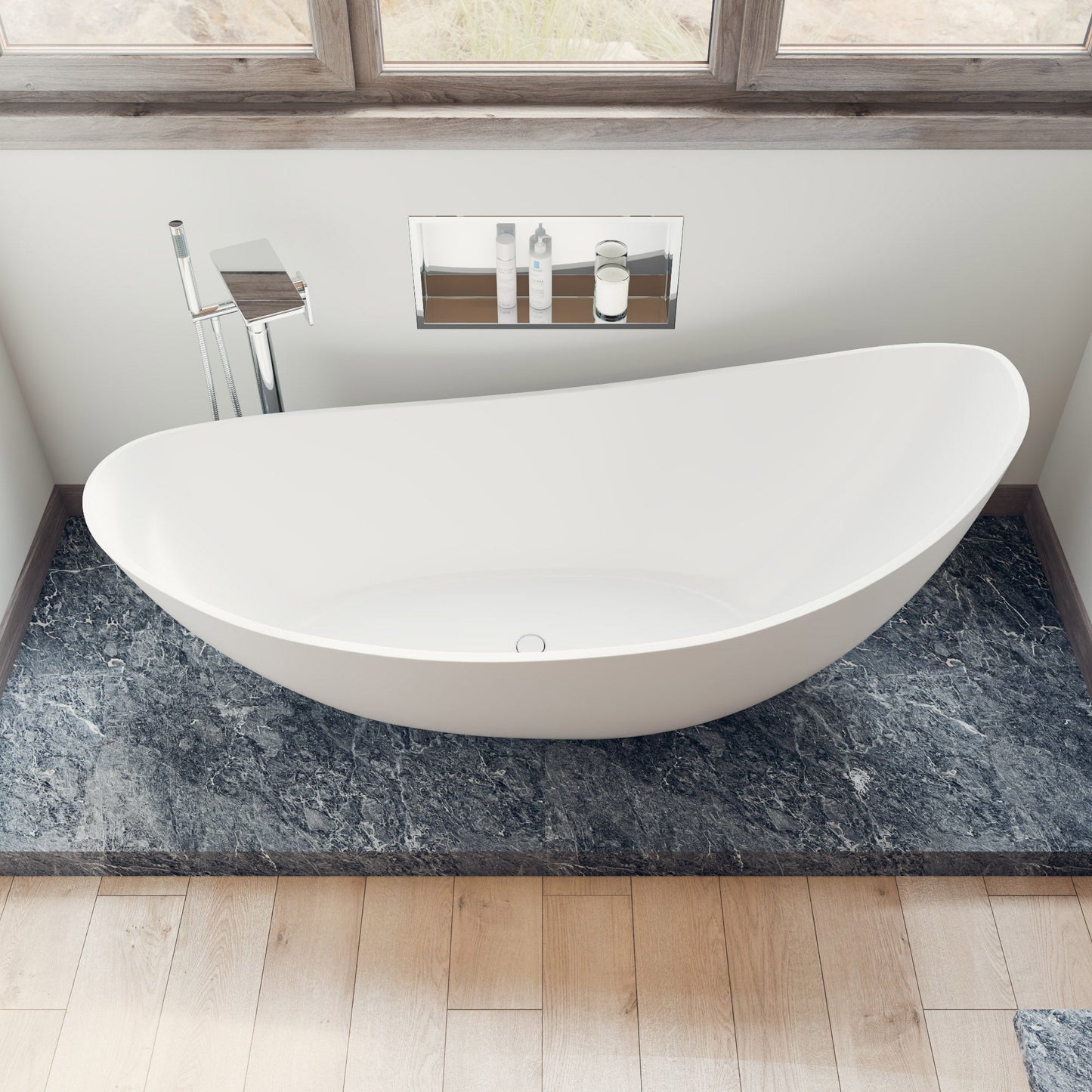 ALFI 73-Inch White Solid Surface Smooth Resin Freestanding Slipper Soaking Bathtub  - AB9951