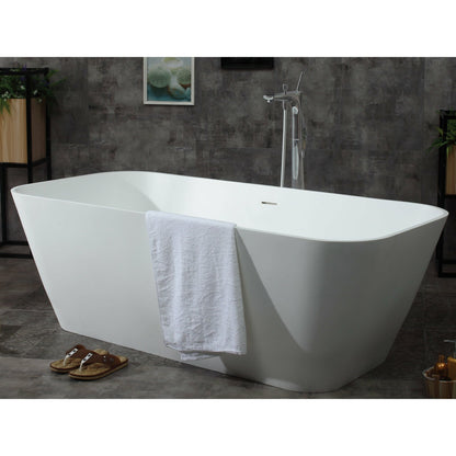 ALFI 67-Inch Rectangular White Solid Surface Freestanding Smooth Resin Soaking Bathtub  - AB9952
