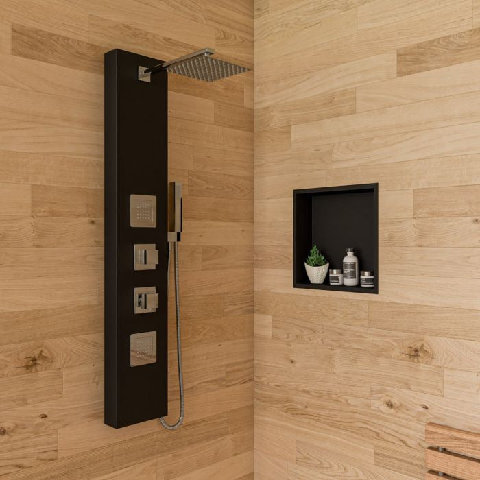 ALFI Black Aluminum Shower Panel with 2 Body Sprays and Rain Shower Head  - ABSP65B