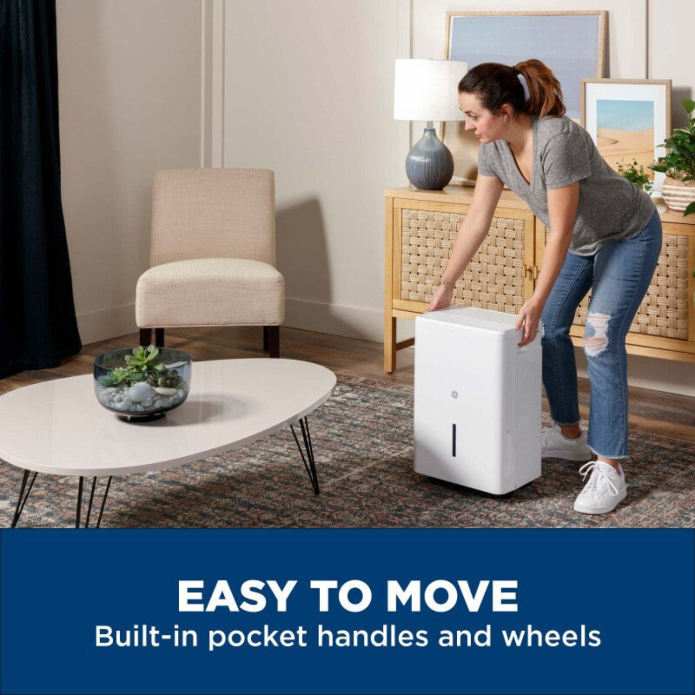 GE Appliances 50 Pint Portable Dehumidifier with Smart Dry for Wet Spaces White - ADHE50BWF