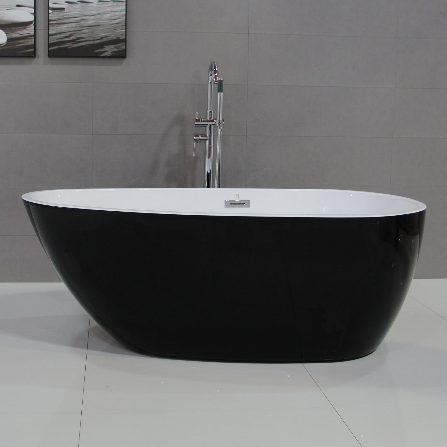 ALFI 59-Inch Oval Black & White Freestanding Acrylic Soaking Bathtub  - AB8862