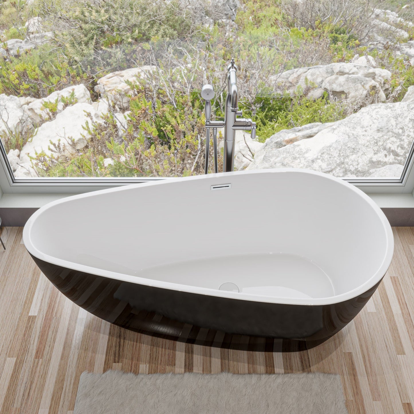 ALFI 59-Inch Oval Black & White Freestanding Acrylic Soaking Bathtub  - AB8862