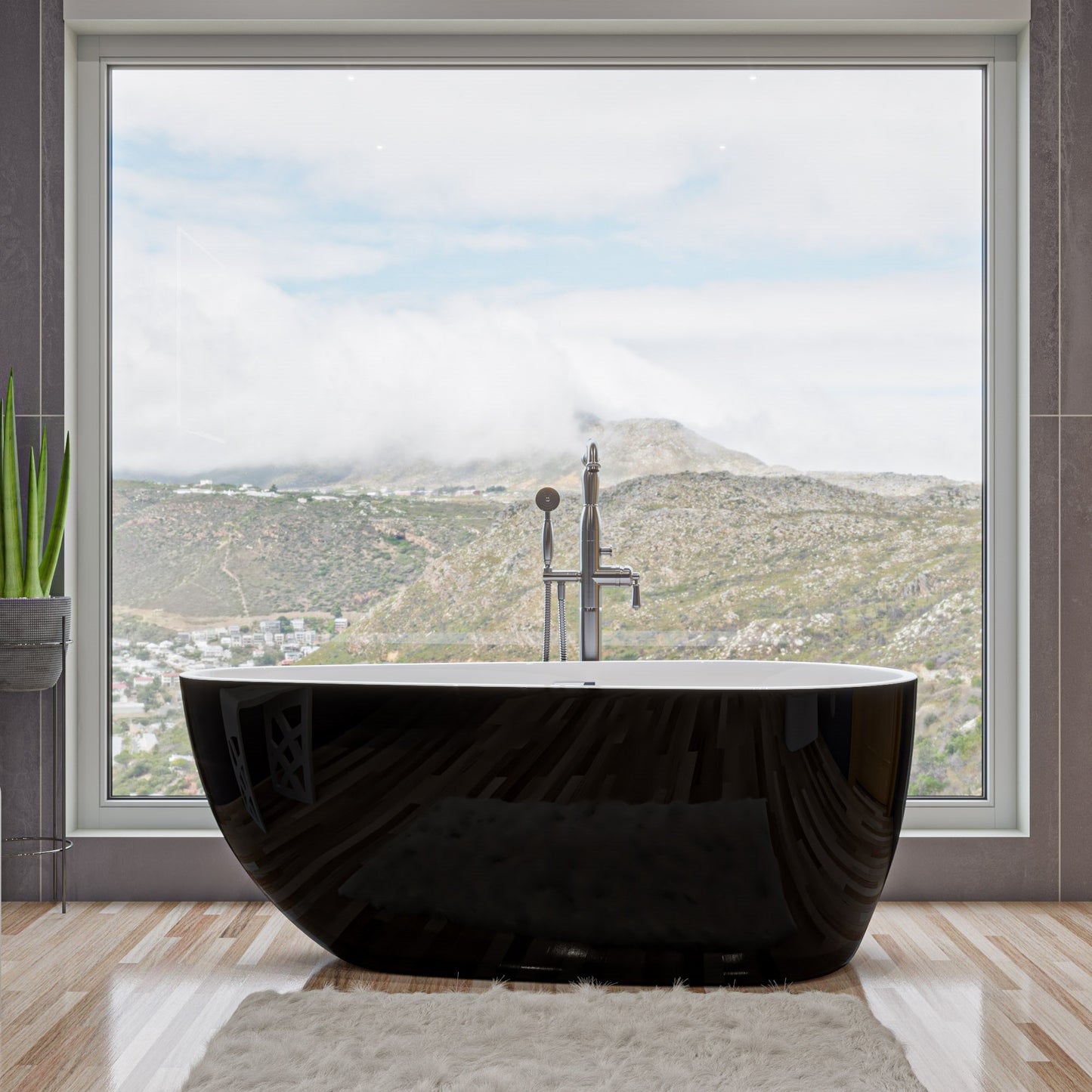 ALFI 59-Inch Oval Black & White Freestanding Acrylic Soaking Bathtub  - AB8862