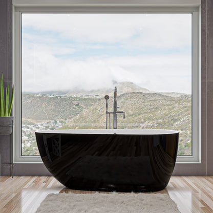 ALFI 59-Inch Oval Black & White Freestanding Acrylic Soaking Bathtub  - AB8862