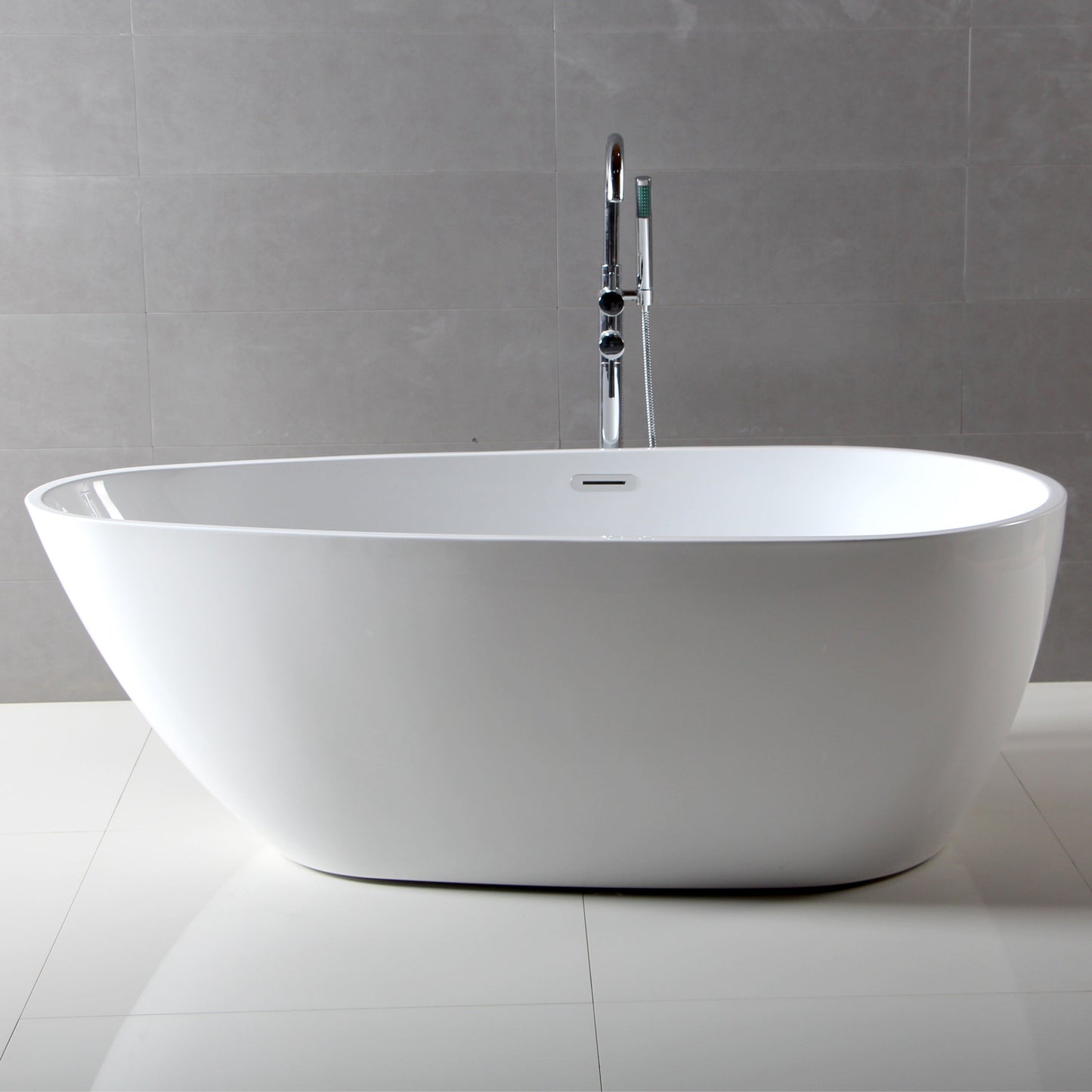 ALFI 59-Inch Oval White Freestanding Acrylic Soaking Bathtub -  AB8861