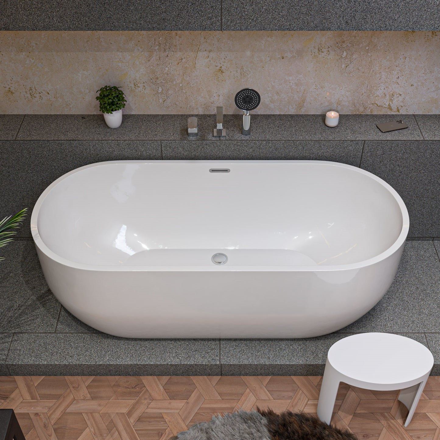 ALFI 67-Inch Oval White Freestanding Acrylic Soaking Bathtub  - AB8839