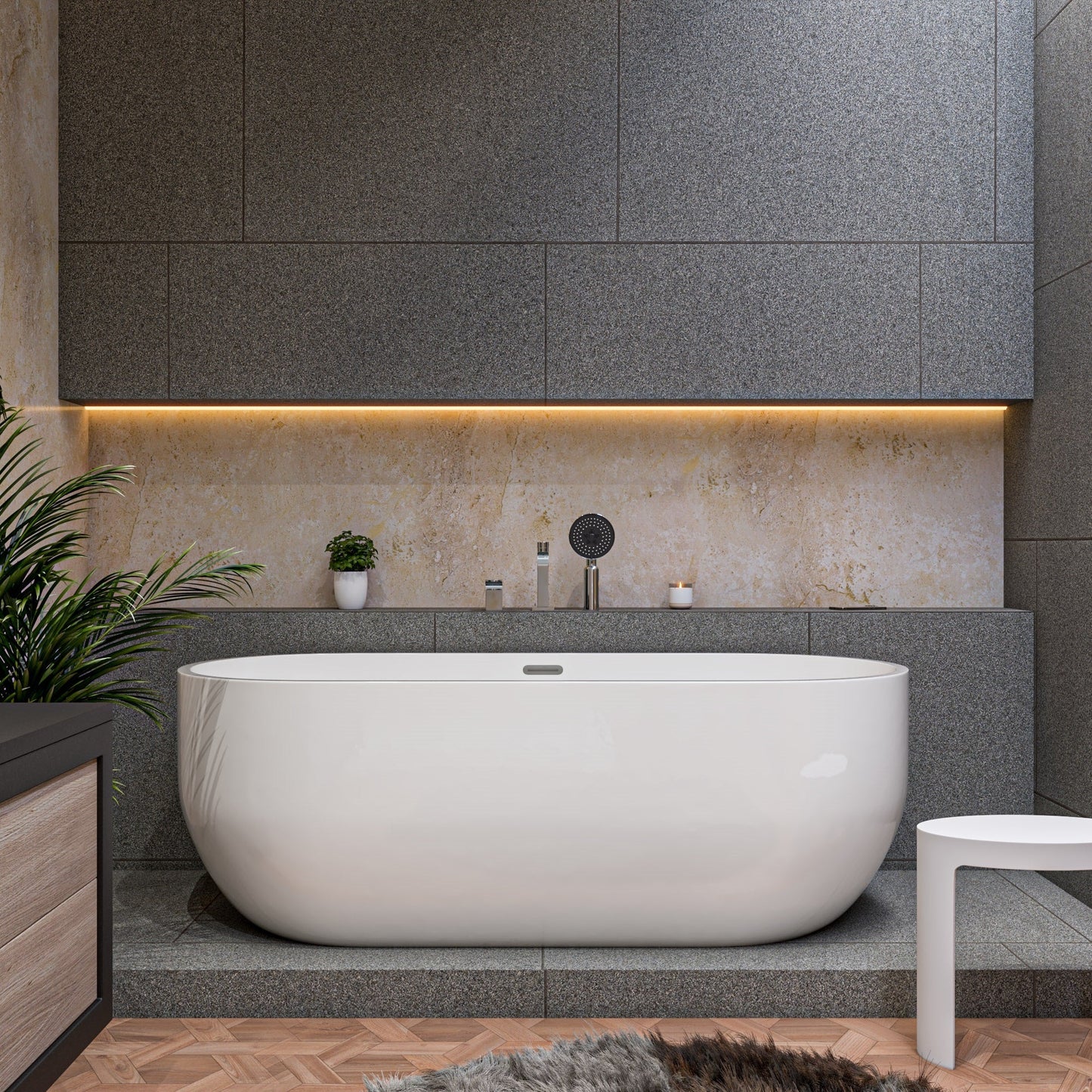 ALFI 67-Inch Oval White Freestanding Acrylic Soaking Bathtub  - AB8839
