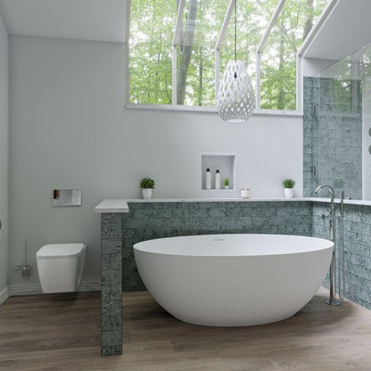 ALFI 67-Inch Oval White Solid Surface Freestanding Smooth Resin Soaking Bathtub  - AB9941