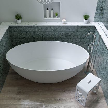 ALFI 67-Inch Oval White Solid Surface Freestanding Smooth Resin Soaking Bathtub  - AB9941