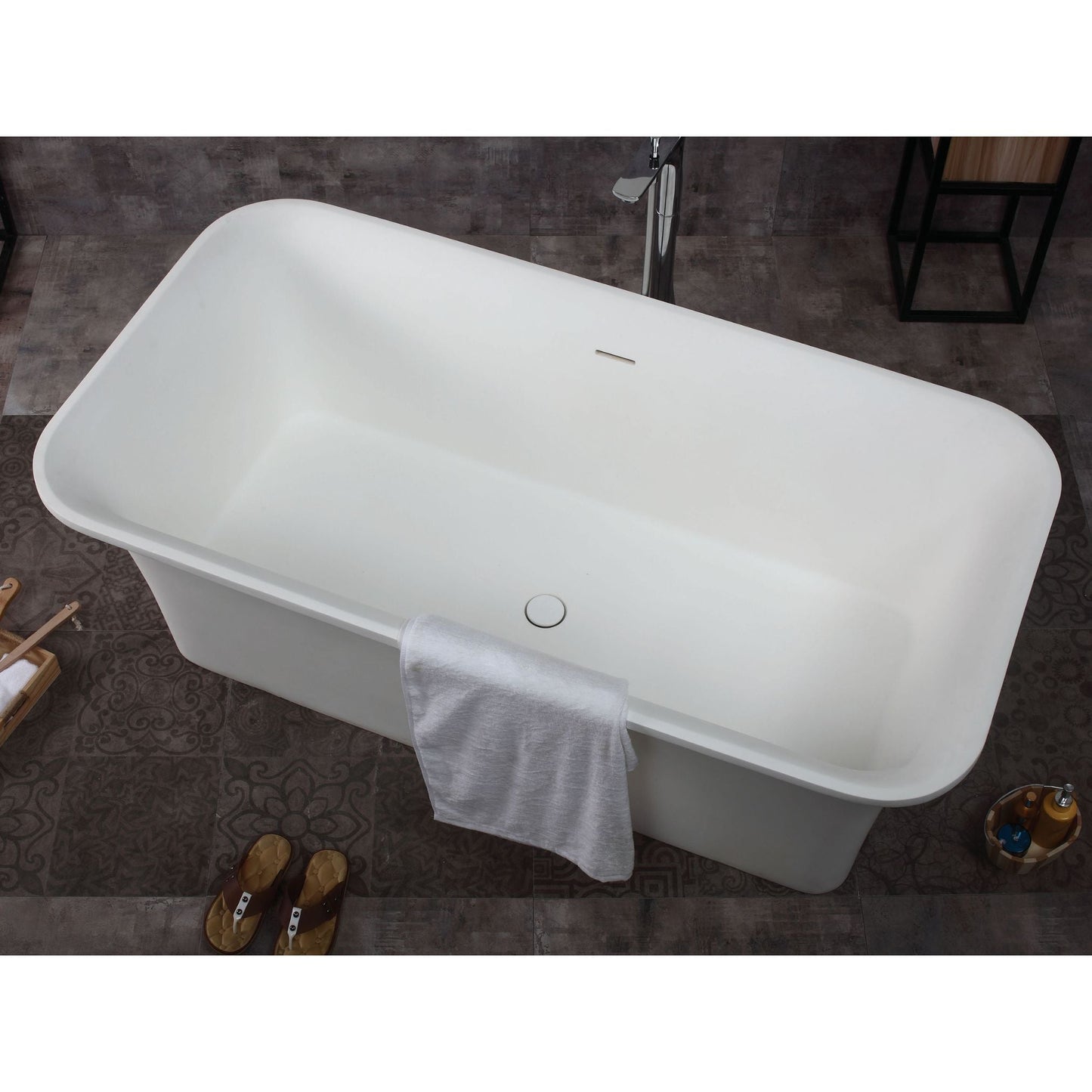 ALFI 67-Inch Rectangular White Solid Surface Freestanding Smooth Resin Soaking Bathtub -  AB9942