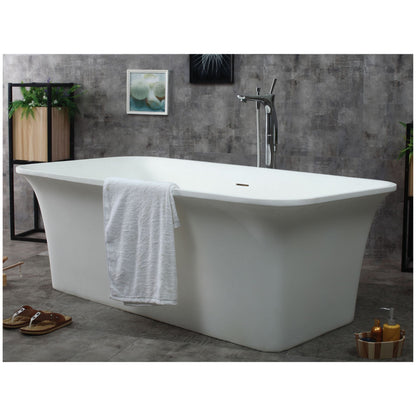 ALFI 67-Inch Rectangular White Solid Surface Freestanding Smooth Resin Soaking Bathtub -  AB9942