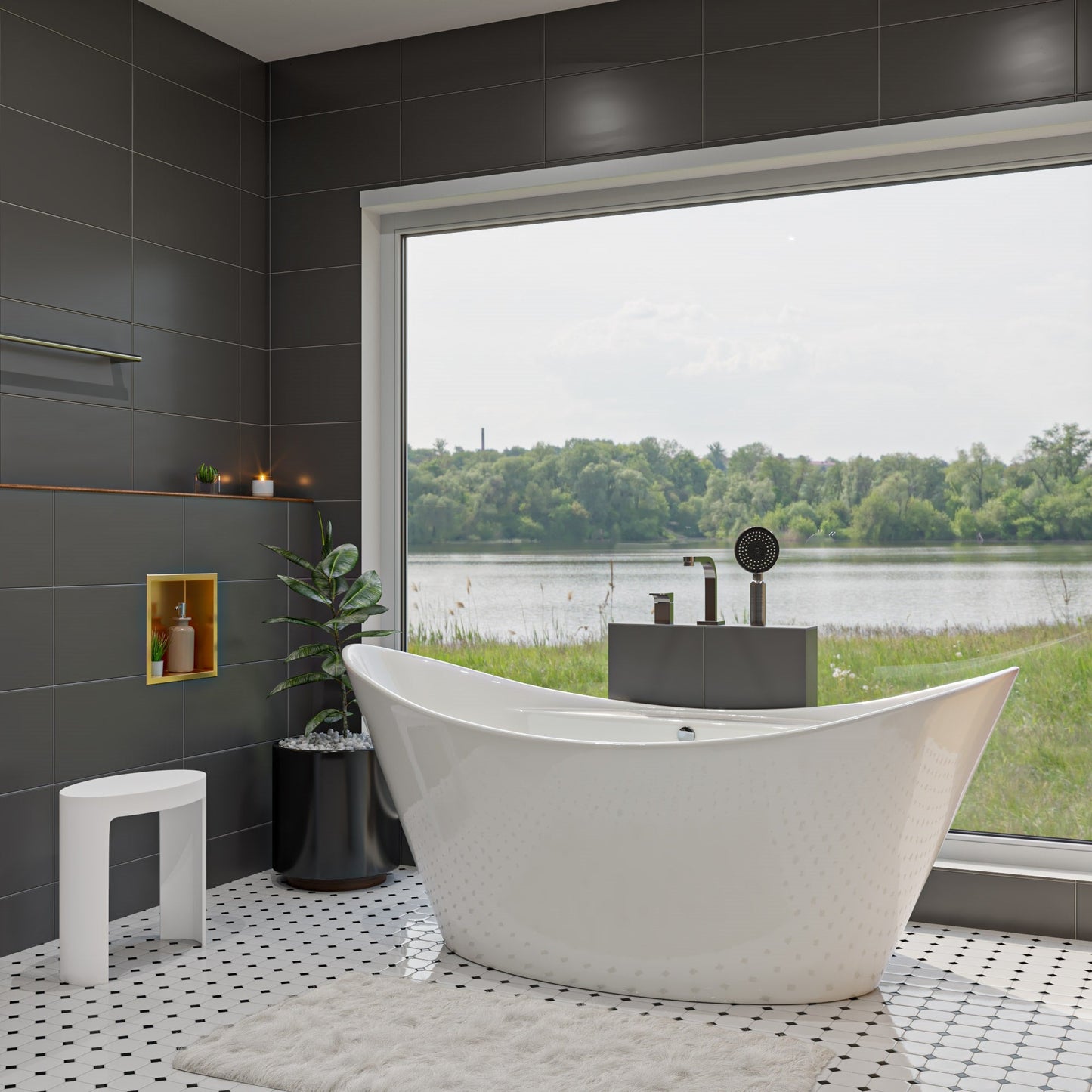 ALFI 68-Inch Oval White Acrylic Freestanding Slipper Soaking Bathtub  - AB8803