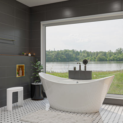 ALFI 68-Inch Oval White Acrylic Freestanding Slipper Soaking Bathtub  - AB8803