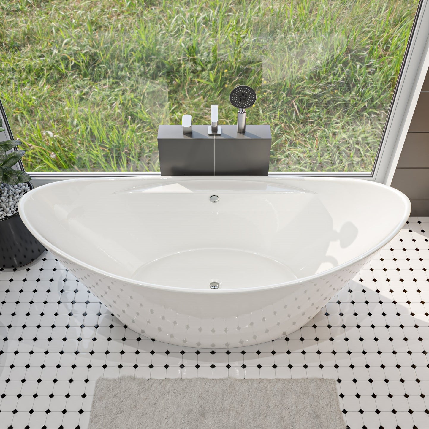 ALFI 68-Inch Oval White Acrylic Freestanding Slipper Soaking Bathtub  - AB8803