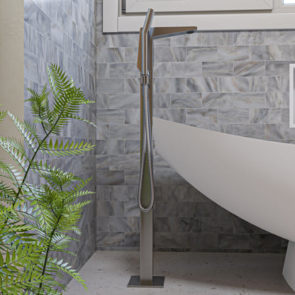 ALFI Single Hole Floor Mounted Tub Filler with Hand Held Shower Head  - AB2475-BN