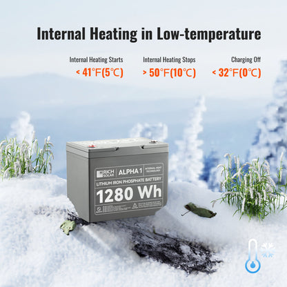 Rich Solar 1 | 12V 100Ah LiFePO4 Battery | Powerful 12V Lithium Battery for RVs, Trailers, Vans, Boats, Off-Grid | 5,000 Lifetime Cycles | Bluetooth and Internal Heat Technology - RS-B121S