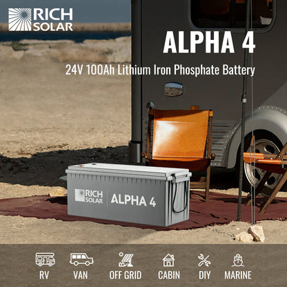 Rich Solar 4 | 24V 100Ah LiFePO4 Battery | Powerful 24V Lithium Battery for RVs, Trailers, Vans, Boats, Off-Grid | 5,000 Lifetime Cycles | Bluetooth and Internal Heat Technology - RS-B241S