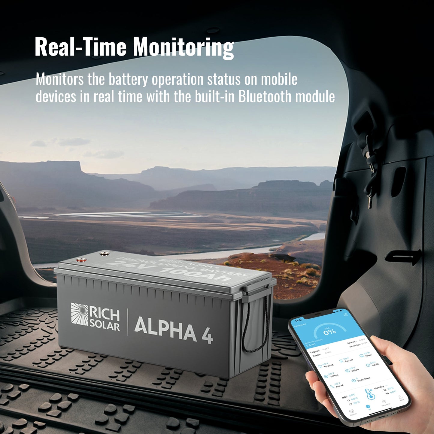 Rich Solar 4 | 24V 100Ah LiFePO4 Battery | Powerful 24V Lithium Battery for RVs, Trailers, Vans, Boats, Off-Grid | 5,000 Lifetime Cycles | Bluetooth and Internal Heat Technology - RS-B241S
