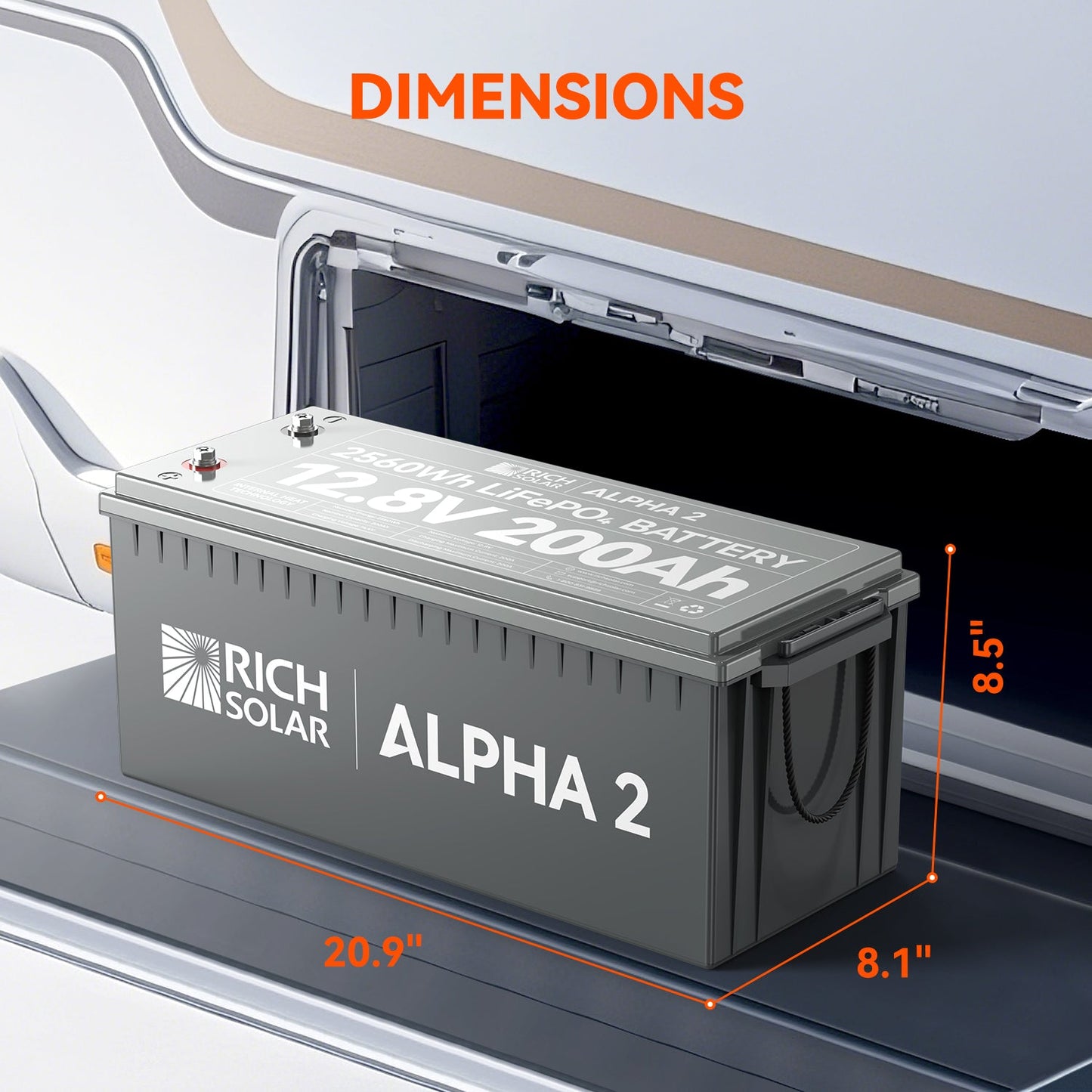 Rich Solar 2 | 12V 200Ah LiFePO4 Battery | Powerful 12V Lithium Battery for RVs, Trailers, Vans, Boats, Off-Grid | 5,000 Lifetime  - RS-B122SCycles | Bluetooth and Internal Heat Technology