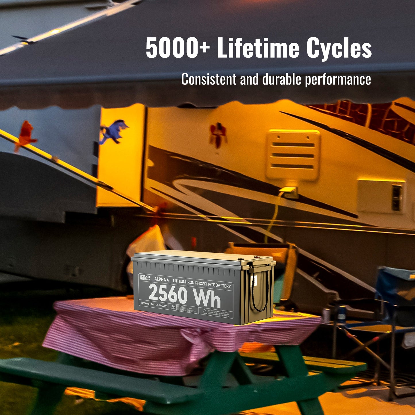Rich Solar 4 | 24V 100Ah LiFePO4 Battery | Powerful 24V Lithium Battery for RVs, Trailers, Vans, Boats, Off-Grid | 5,000 Lifetime Cycles | Bluetooth and Internal Heat Technology - RS-B241S