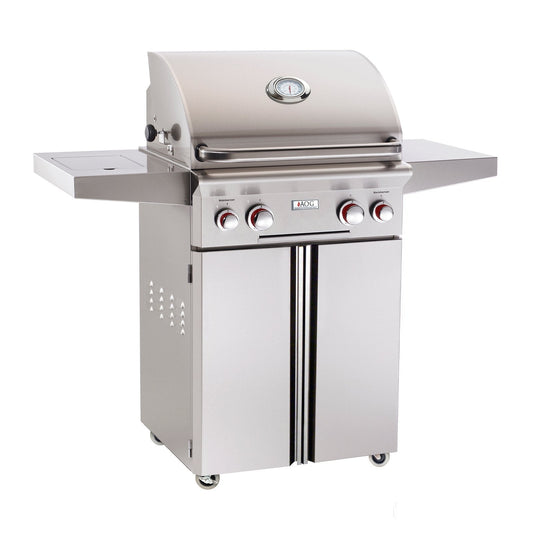 AOG American Outdoor Grill Propane Gas 24-Inch T-Series 2-Burner Freestanding Grill w/ Side Burner, Rotisserie Backburner and High Performance Rotisserie Kit - 24PCT