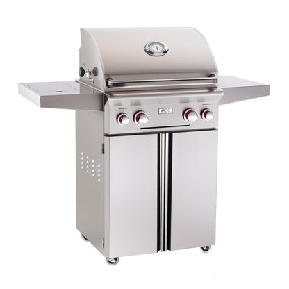 AOG American Outdoor Grill Propane Gas 24-Inch T-Series 2-Burner Freestanding Grill w/ Side Burner, Rotisserie Backburner and High Performance Rotisserie Kit - 24PCT