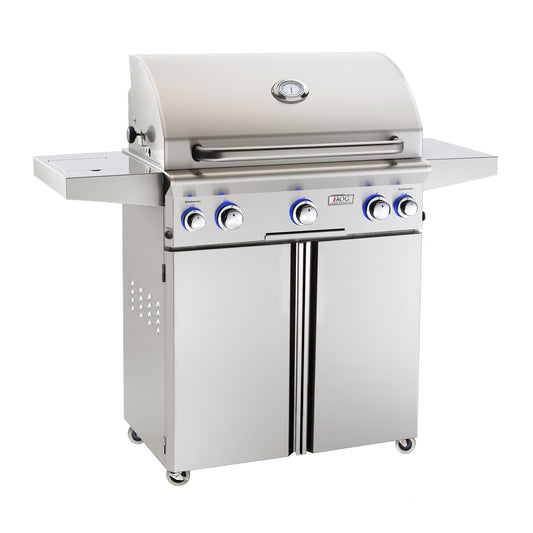AOG American Outdoor Grill Propane Gas 30-Inch L-Series 3-Burner Freestanding Grill w/ Side Burner, Rotisserie Backburner and High Performance Rotisserie Kit - 30PCL