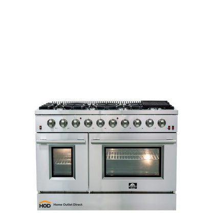 Forno 2-Piece Appliance Package - 48-Inch Gas Range & Wall Mount Hood in Stainless Steel - AP2-6244-48