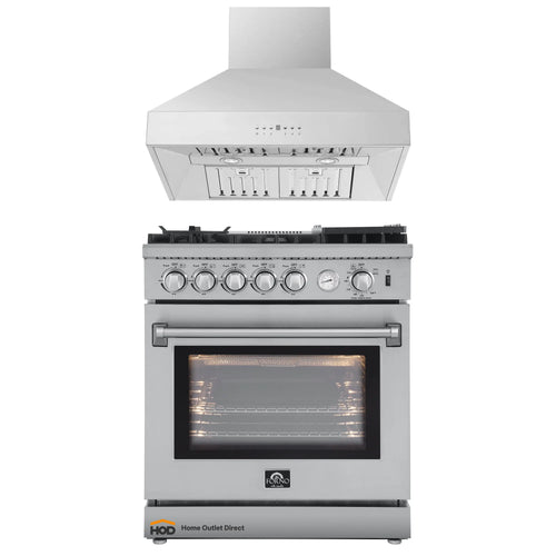 Forno 2-Piece Appliance Package - 30-Inch Gas Range with Air Fryer & Wall Mount Hood in Stainless Steel - AP2-6276-30