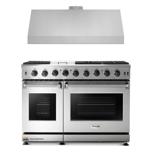 Thor Kitchen 2-Piece Appliance Package - 48-Inch Propane Gas Range  & Under Cabinet 11-Inch Tall Hood in Stainless Steel - AP2-LRG48-LP