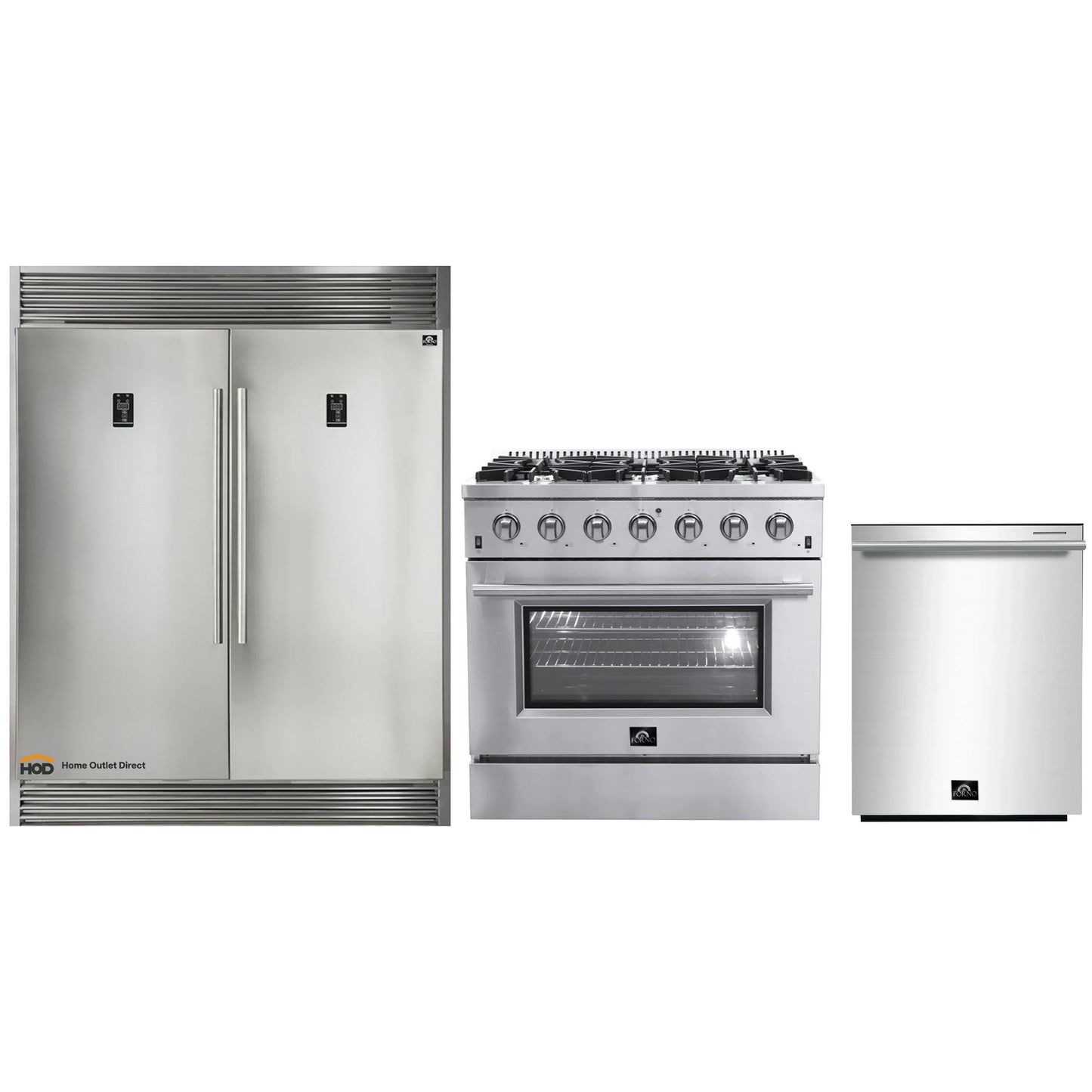 Forno 3-Piece Appliance Package - 36-Inch Gas Range, Pro-Style Refrigerator, and Dishwasher in Stainless Steel - AP3-60S-6244-36