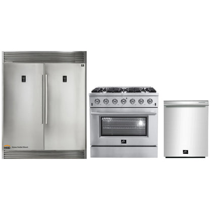 Forno 3-Piece Appliance Package - 36-Inch Gas Range, Pro-Style Refrigerator, and Dishwasher in Stainless Steel - AP3-60S-6244-36