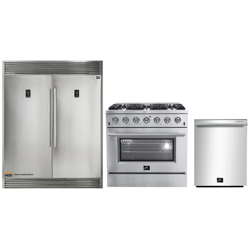 Forno 3-Piece Appliance Package - 36-Inch Gas Range, Pro-Style Refrigerator, and Dishwasher in Stainless Steel - AP3-60S-6244-36
