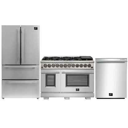 Forno 3-Piece Pro Appliance Package - 48-Inch Dual Fuel Range, French Door Refrigerator, and Dishwasher in Stainless Stee -0 AP3-6187-48l