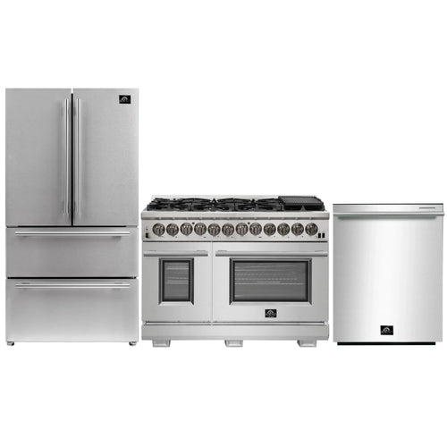 Forno 3-Piece Pro Appliance Package - 48-Inch Dual Fuel Range, French Door Refrigerator, and Dishwasher in Stainless Stee -0 AP3-6187-48l
