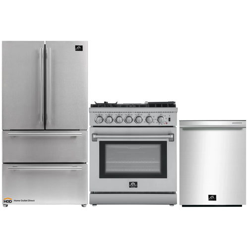 Forno 3-Piece Appliance Package - 30-Inch Dual Fuel Range with Air Fryer, French Door Refrigerator, and Dishwasher in Stainless Steel - AP3-6196-30