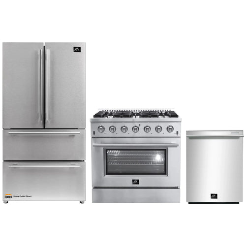 Forno 3-Piece Appliance Package - 36-Inch Gas Range, French Door Refrigerator, and Dishwasher in Stainless Steel  - FBDL-004-01CAUS