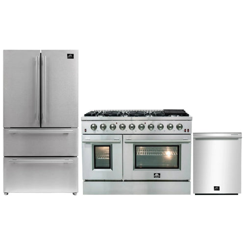 Forno 3-Piece Appliance Package - 48-Inch Gas Range, French Door Refrigerator, and Dishwasher in Stainless Steel - AP3-6244-48