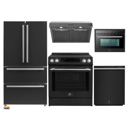 Forno 5-Piece Appliance Package - 30-Inch Inducton Range, Under Cabinet Range Hood, Refrigerator, Dishwasher, and 24-Inch Microwave Oven in Black with Stainless Steel Trim - APR5-905-30BLK-MWO24