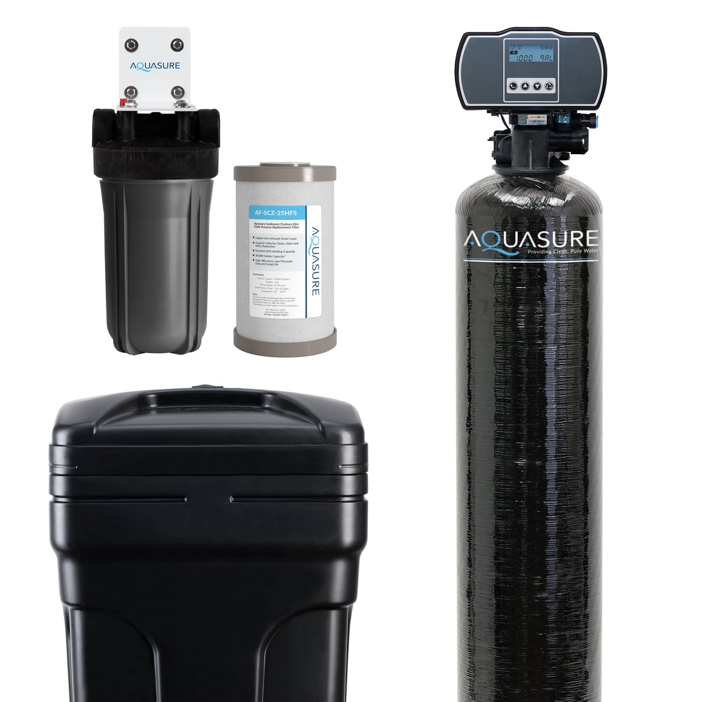Aquasure Series | 32,000 Grains Water Softener | 10" Sediment/GAC/Zinc Triple Purpose Whole House Water Filter - AS-HS32SCP