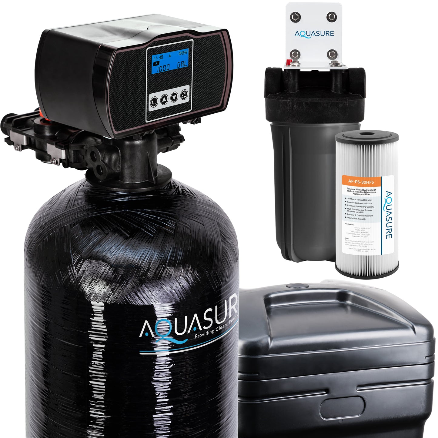 Aquasure Series | 48,000 Grains Water Softener w/ Fine Mesh Resin and Pleated Sediment Filter - AS-HS48FMP